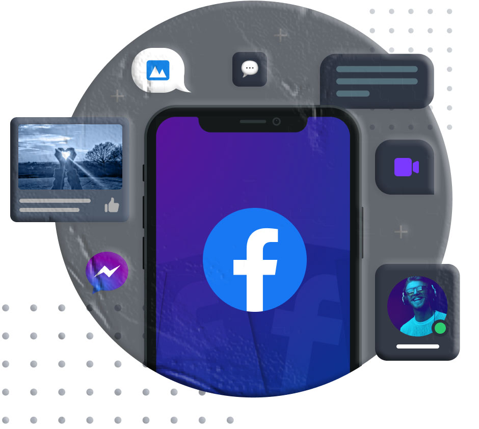 Illustration of a smartphone screen showing a Facebook Messenger conversation with a map location pin, representing location sharing in chat