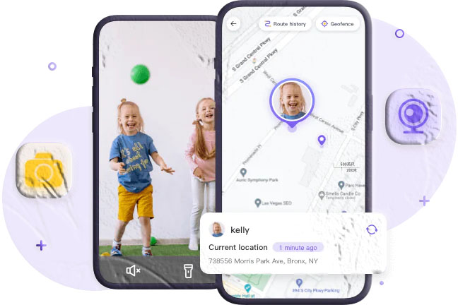 MyParental Live Monitor showing remote camera feed and ambient audio recording from a child's phone, viewed in real time on a parent's device from anywhere in the world