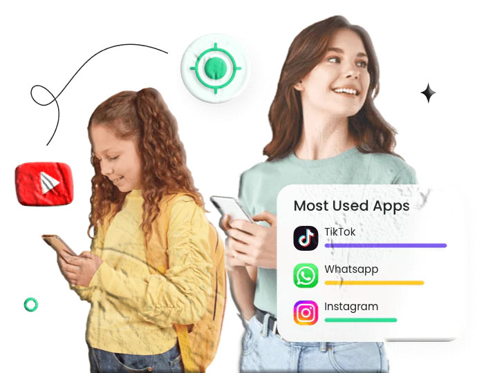 Parent reviewing a child's daily app usage in the MyParental dashboard, showing time spent in each app