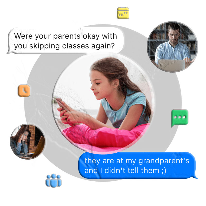 Parent using MyParental SMS Tracker to remotely monitor a child's text messages and messaging app activity on Android and iOS